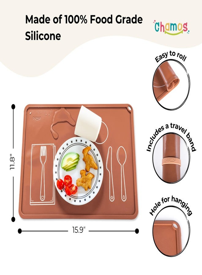 CHAMOS Montessori Placemat for Toddlers - Kids Silicone Mats for Dining Table - Set of 2 - Table Setting Learning (Clay and Beige) - Image 2